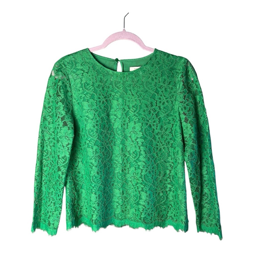 Diane von Furstenberg Green Lace Women’s Size 6 Long Sleeve Floral Lace Blouse - Picture 2 of 9
